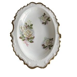 Royal Castle Fine Bone Chine 9”Oval Serving Platter With Gold Rim Floral England